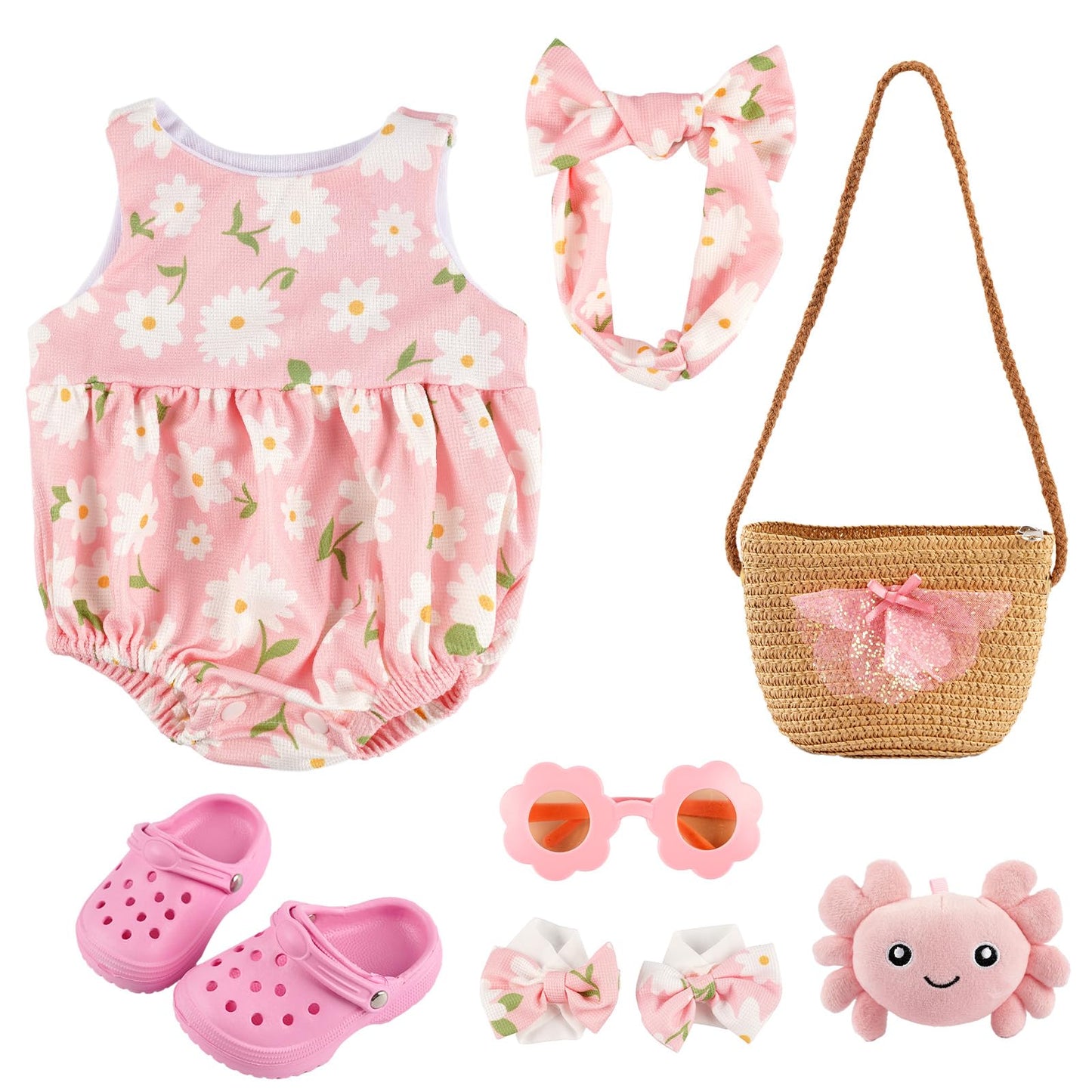 BABESIDE 16-20 Inch Reborn Baby Doll Clothes Set – Summer Floral Pink Outfit with Shoes & Accessories