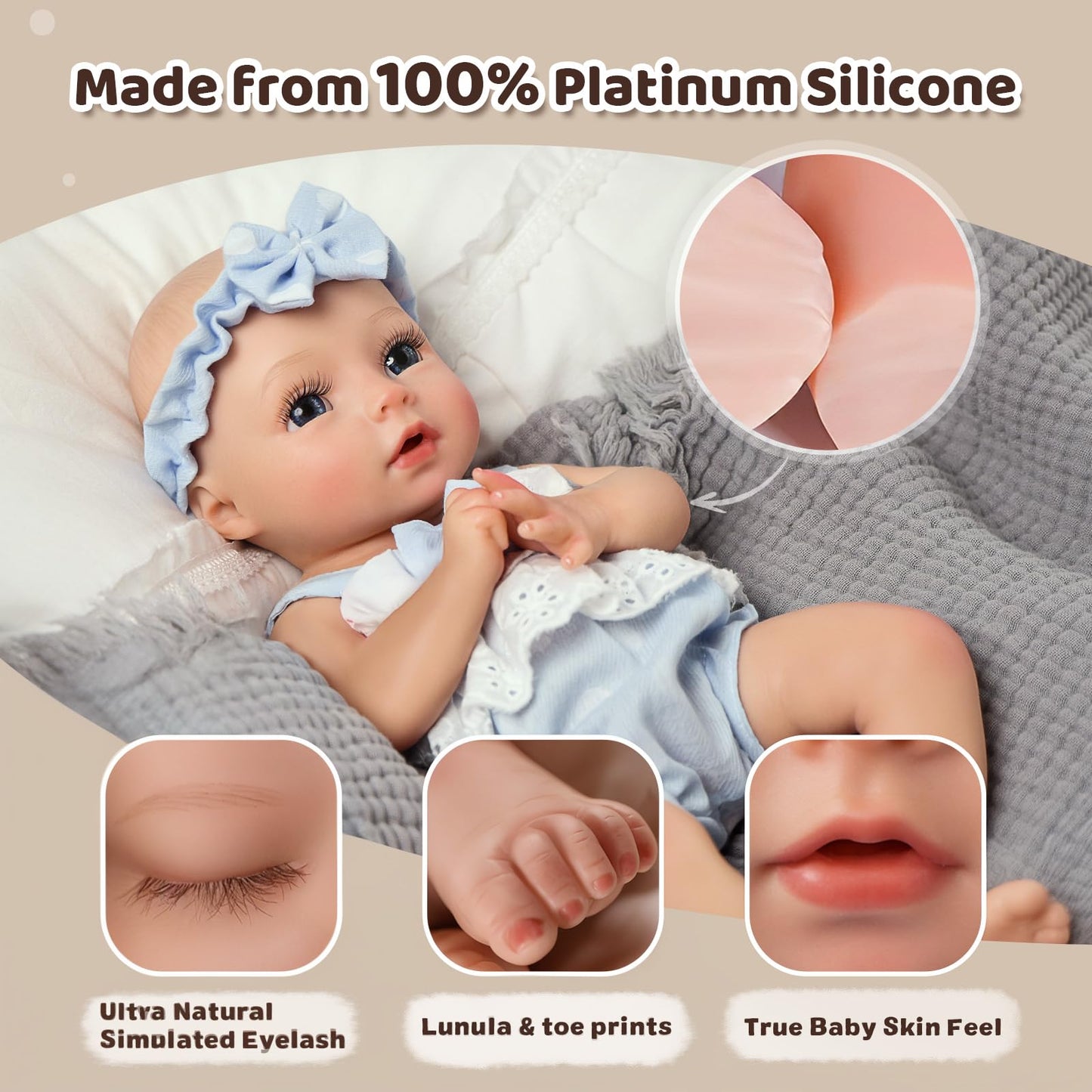 BABESIDE 12-Inch Lifelike Reborn Doll Terry – Silicone Full-Body Realistic Baby Toy