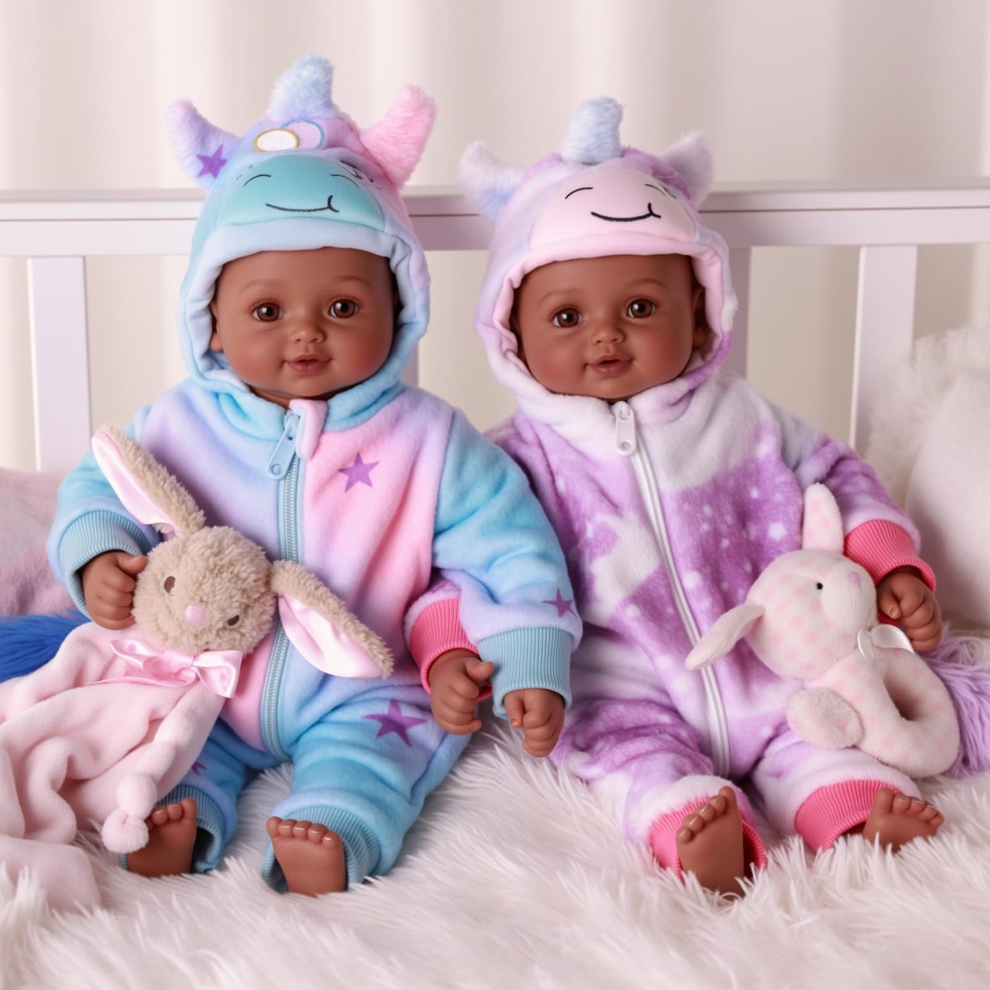 BABESIDE Black Twin Baby Dolls 17 Inch – Realistic Soft Body Twins with Accessories for 3+ Years