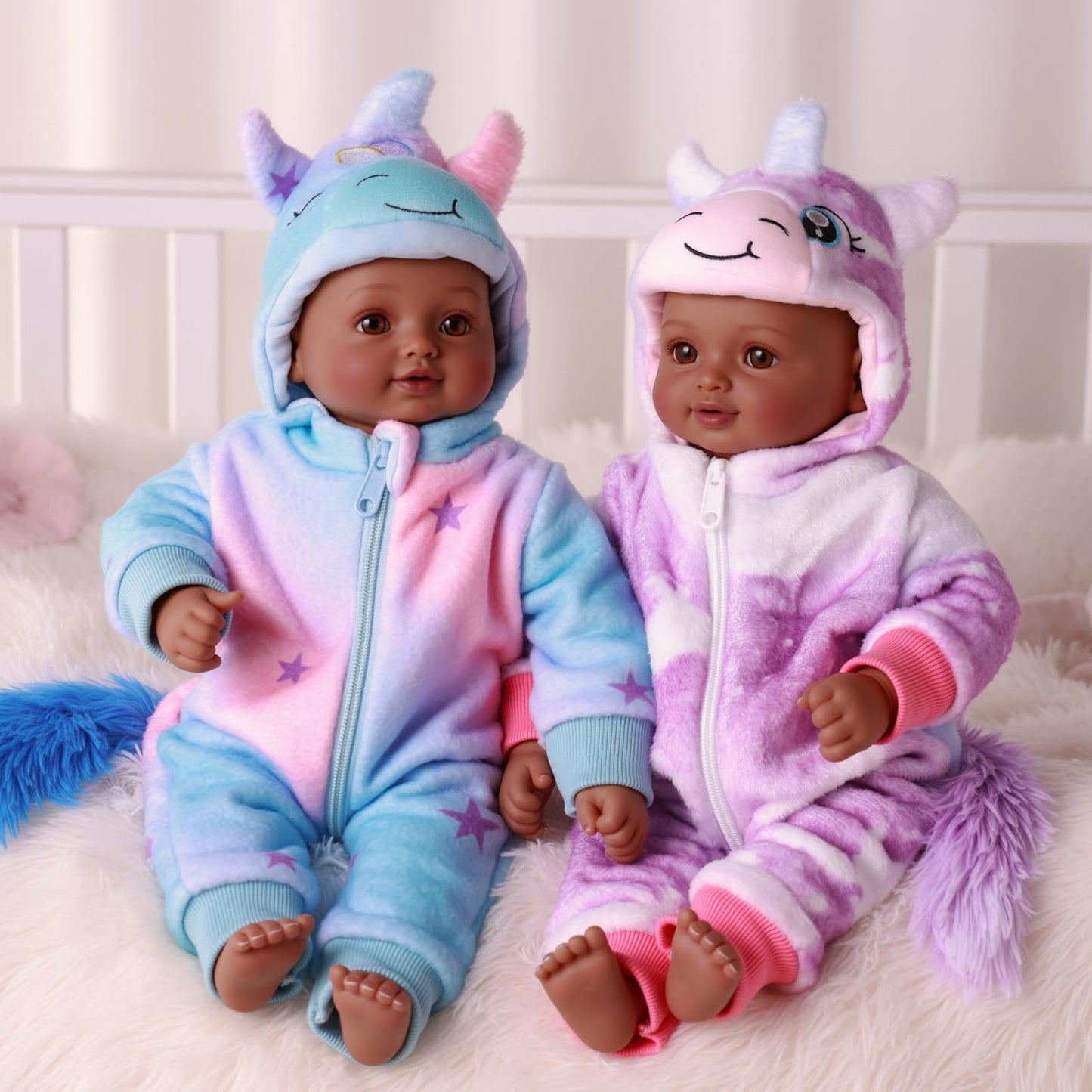BABESIDE Black Twin Baby Dolls 17 Inch – Realistic Soft Body Twins with Accessories for 3+ Years