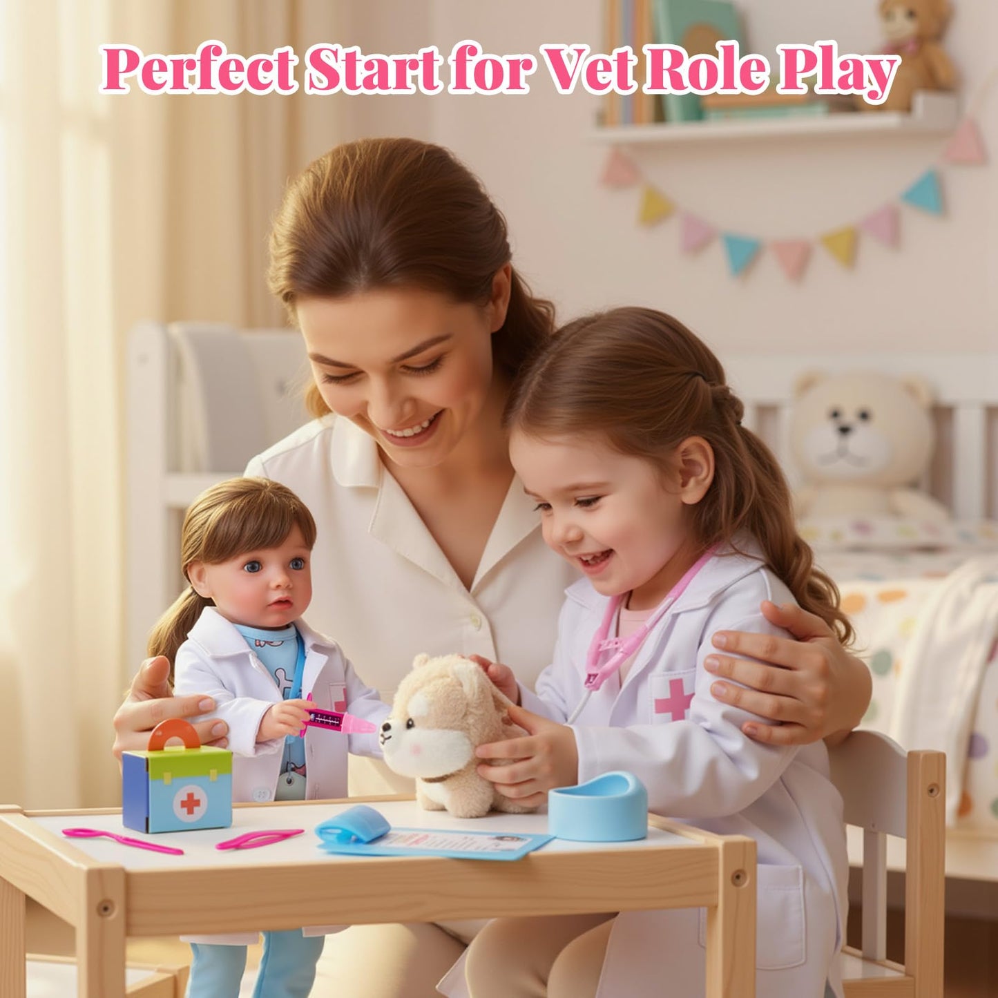 BABESIDE American Realistic 16-Inch Vet Play Doll – Complete Accessories (Ages 5+)