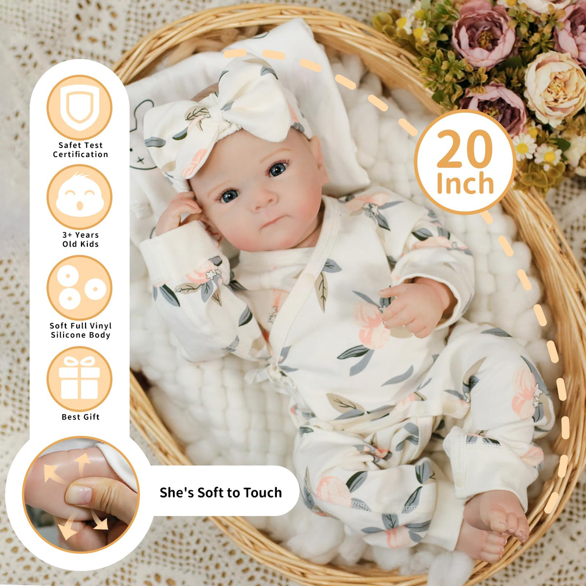 Babeviimt Lifelike Reborn Baby Dolls – 20-Inch Poseable Realistic Baby Girl