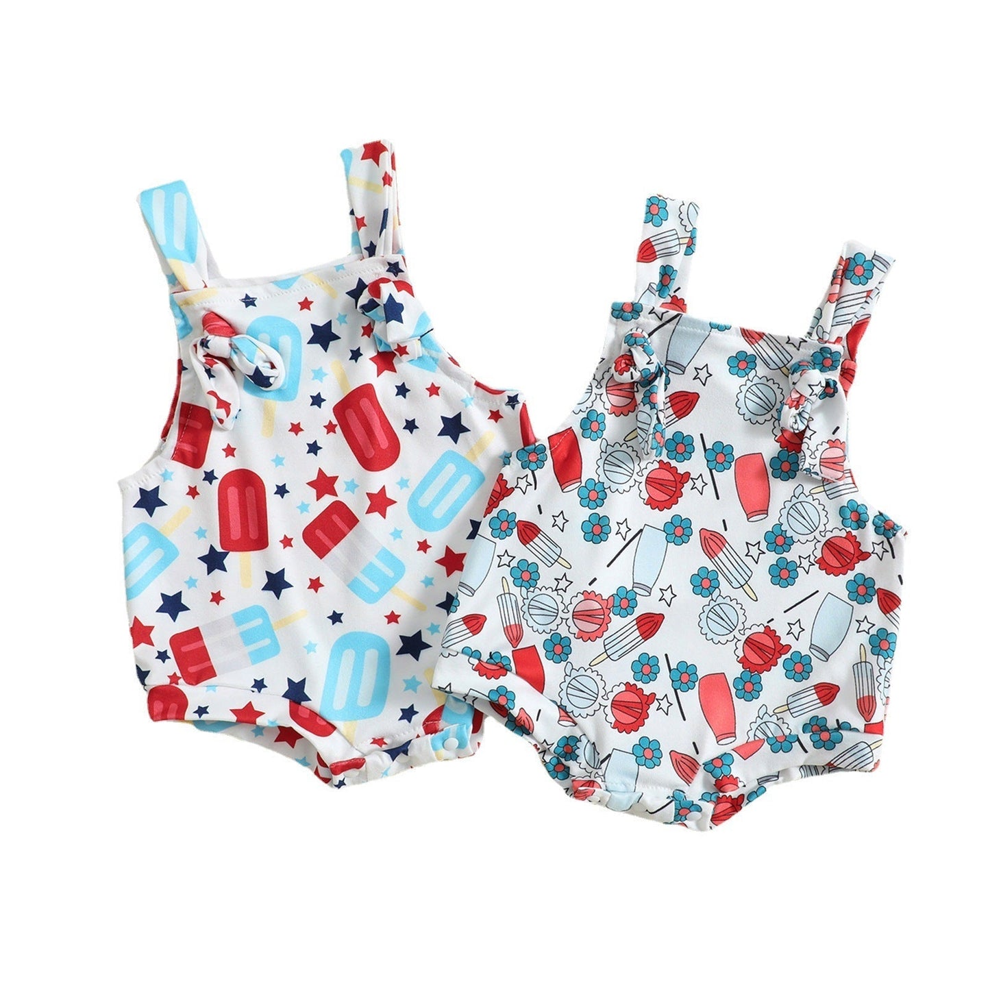 Babies’ Printed Front Knotted Suspender Pants