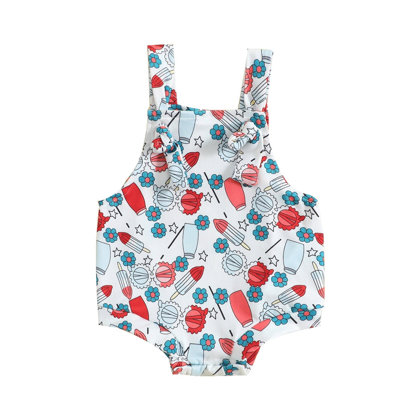 Babies’ Printed Front Knotted Suspender Pants