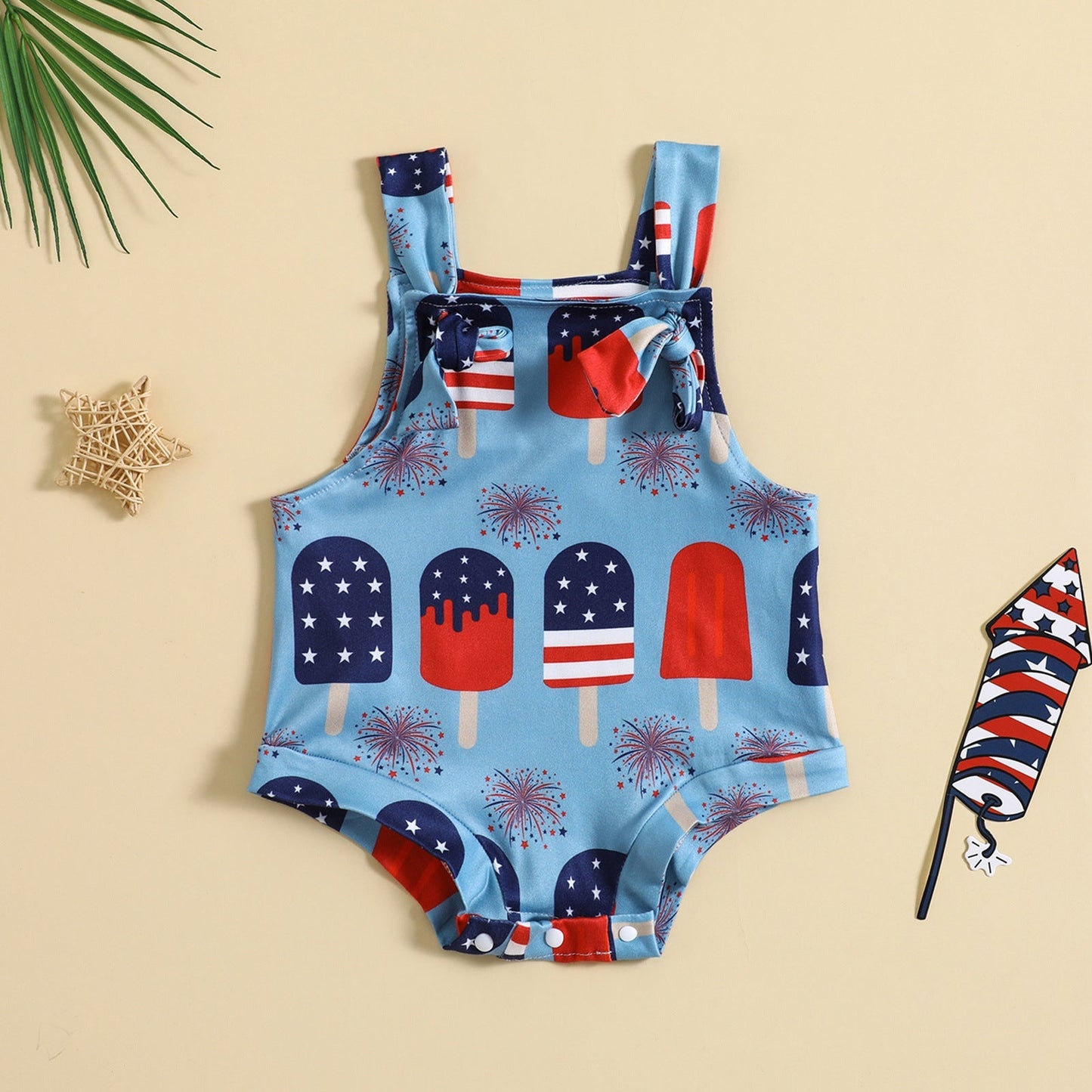 Babies’ Printed Front Knotted Suspender Pants