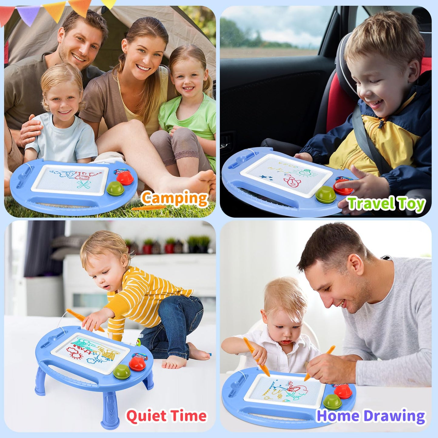 BABLOCVID Magnetic Drawing Board for Toddlers – 4-Color Erasable Doodle Table