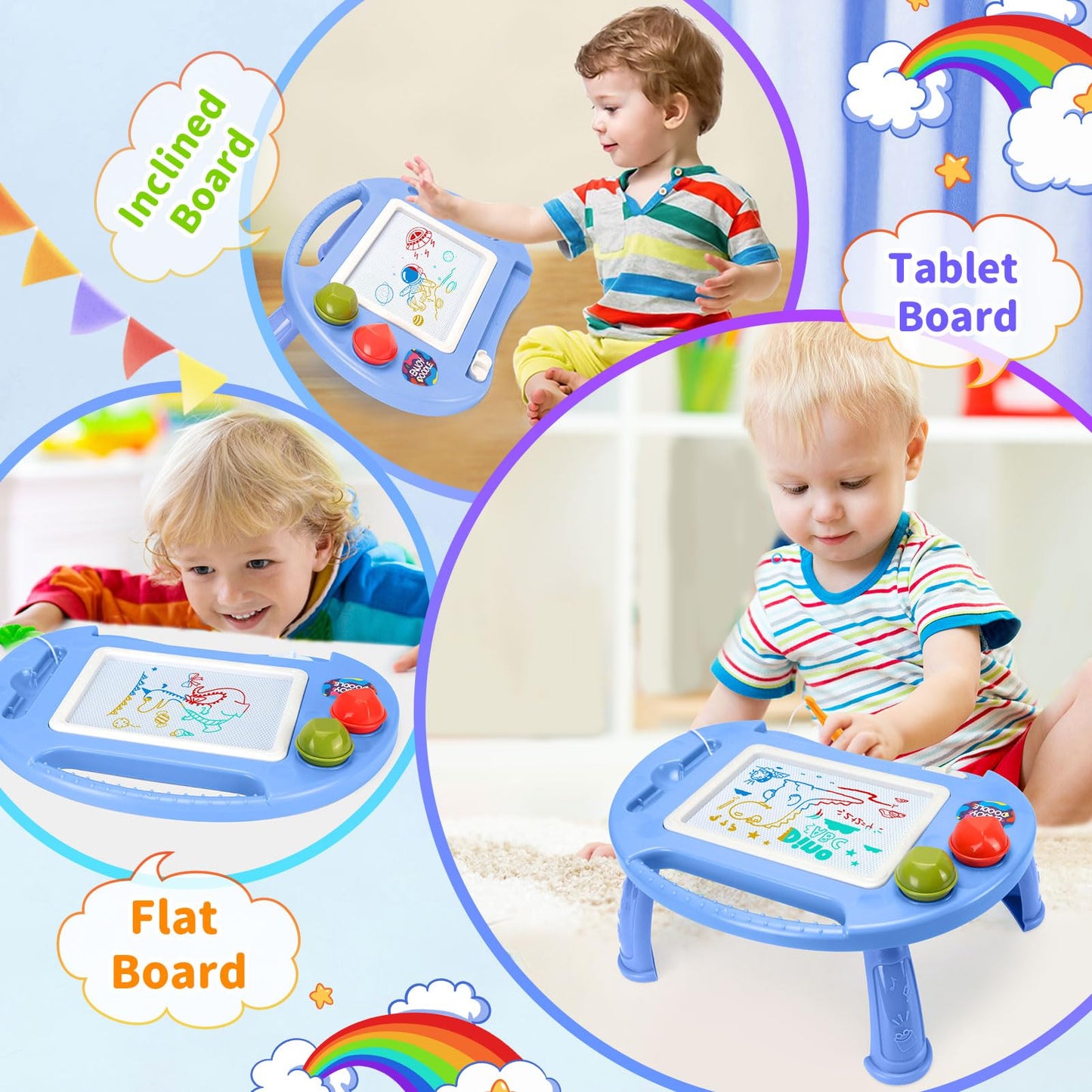 BABLOCVID Magnetic Drawing Board for Toddlers – 4-Color Erasable Doodle Table