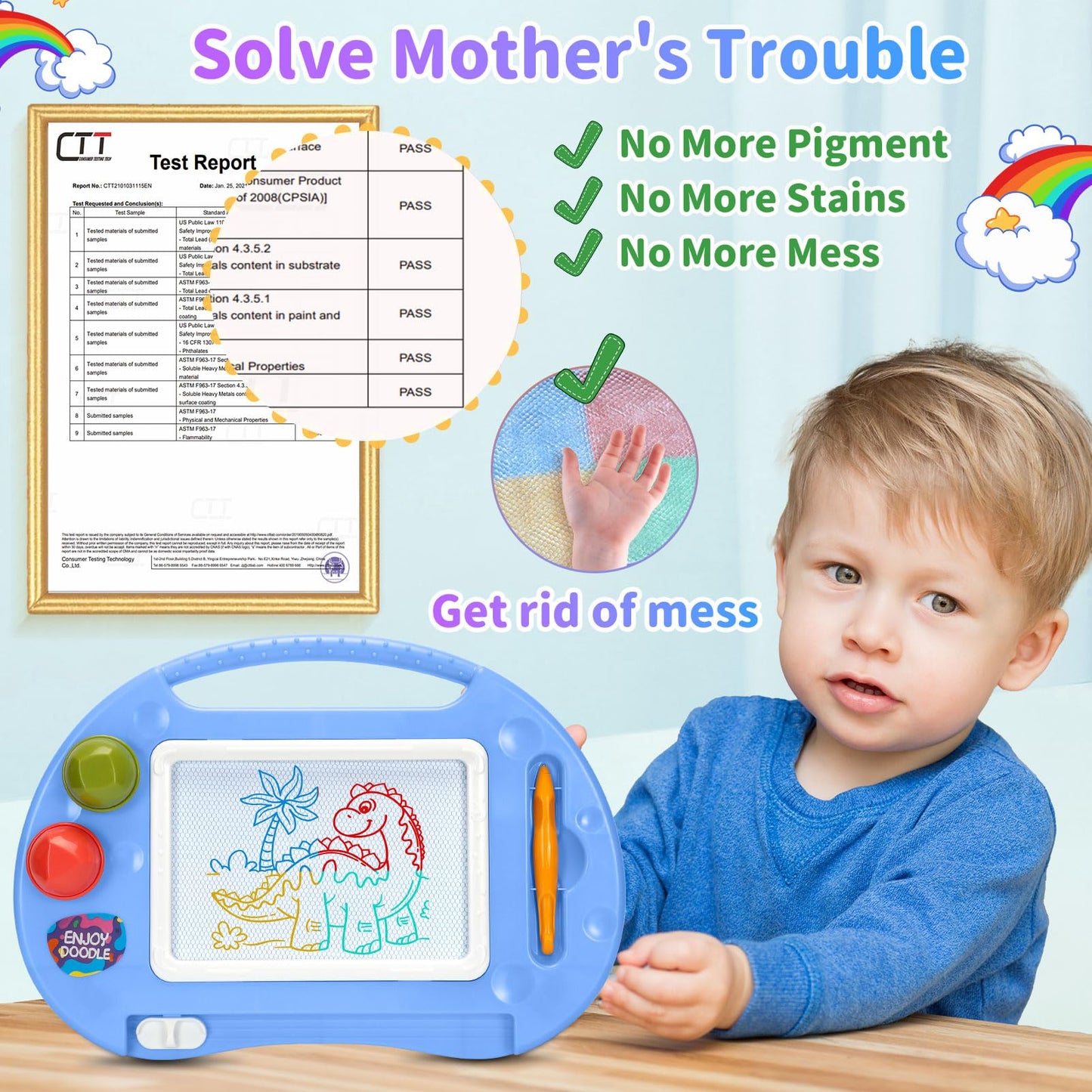 BABLOCVID Magnetic Drawing Board for Toddlers – 4-Color Erasable Doodle Table