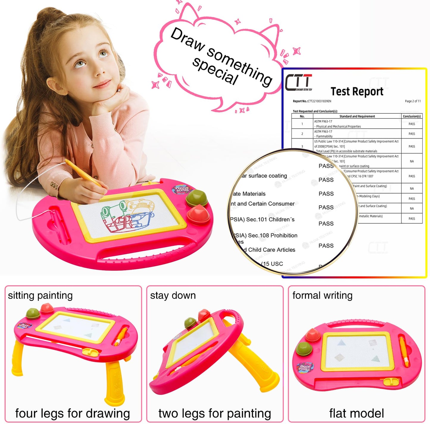 BABLOCVID Magnetic Drawing Board for Toddlers – Erasable Doodle Table for 18 Months+