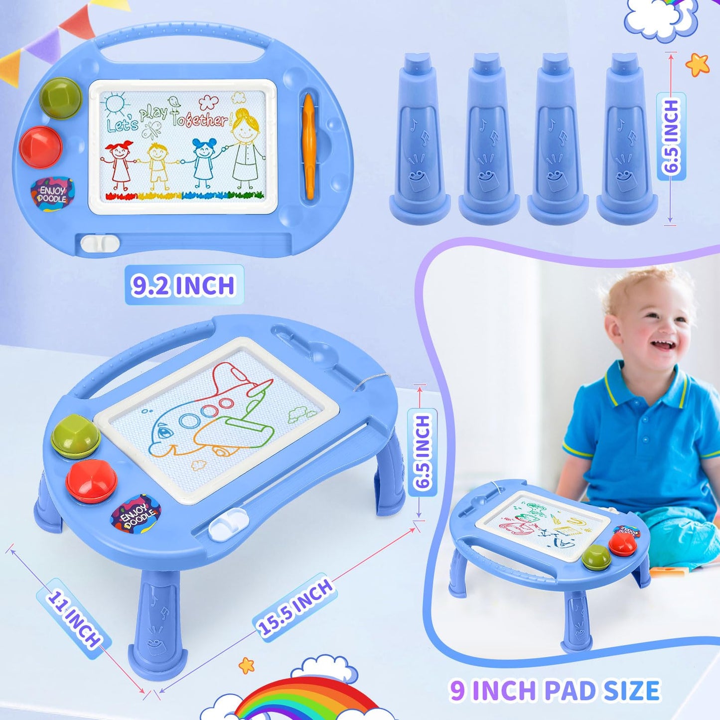 BABLOCVID Magnetic Drawing Board for Toddlers – 4-Color Erasable Doodle Table