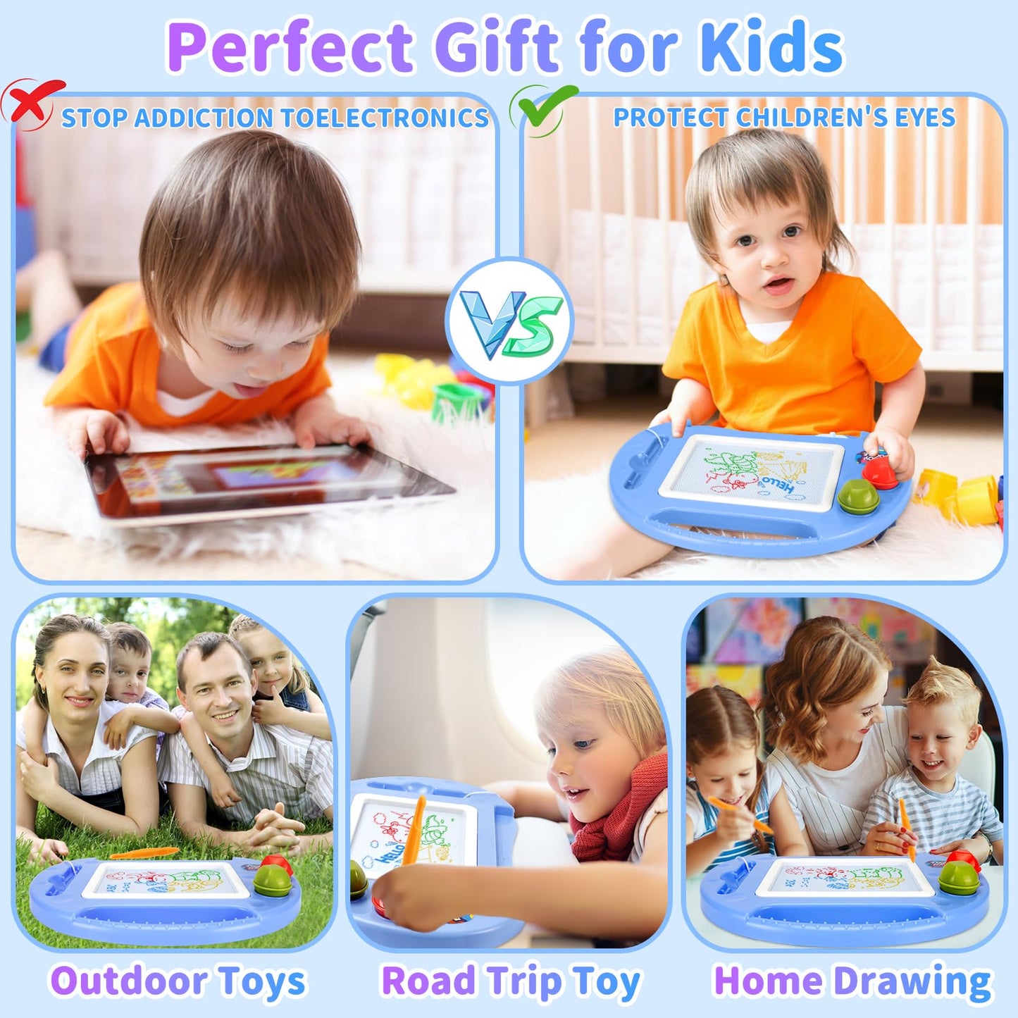 BABLOCVID Magnetic Drawing Board for Toddlers – 4-Color Erasable Doodle Table