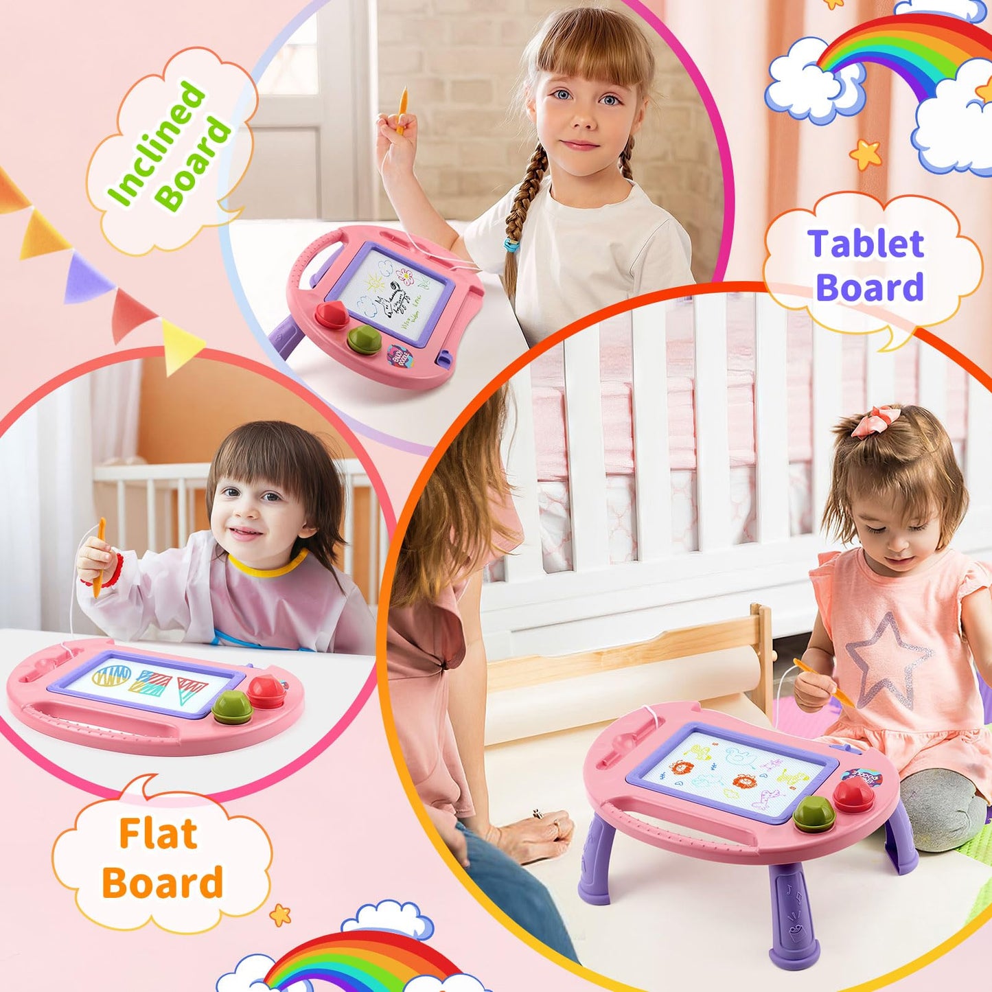 BABLOCVID Magnetic Doodle Board for Toddlers - Colorful Educational Toy for 1-3 Year Olds