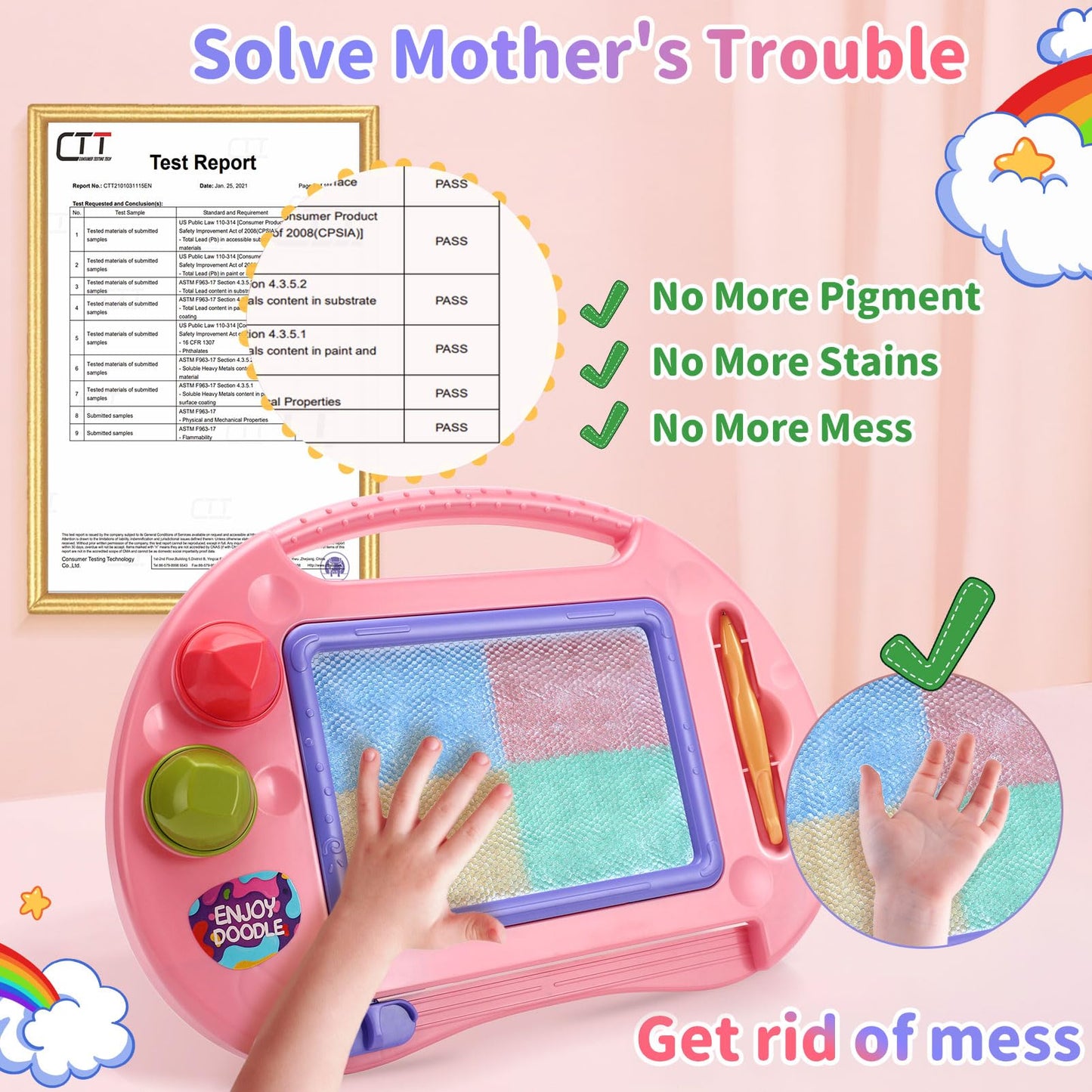 BABLOCVID Magnetic Doodle Board for Toddlers - Colorful Educational Toy for 1-3 Year Olds