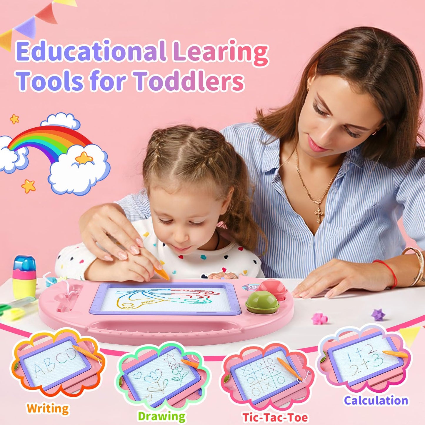 BABLOCVID Magnetic Doodle Board for Toddlers - Colorful Educational Toy for 1-3 Year Olds