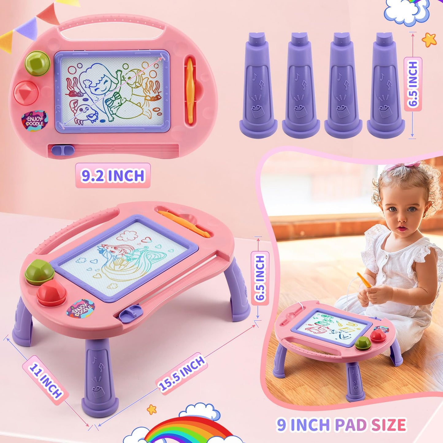 BABLOCVID Magnetic Doodle Board for Toddlers - Colorful Educational Toy for 1-3 Year Olds