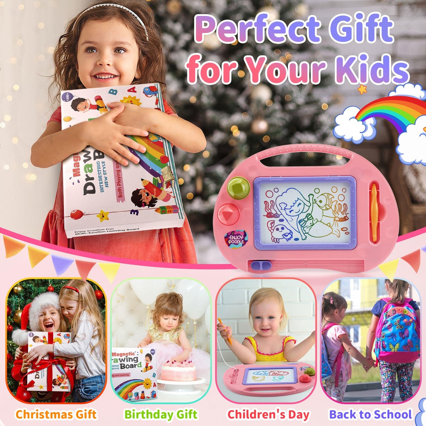 BABLOCVID Magnetic Doodle Board for Toddlers - Colorful Educational Toy for 1-3 Year Olds