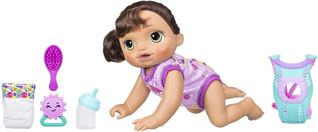 Baby Alive Baby Go Bye Bye Brunette Doll – Crawls, Talks, Feeds, Wets & Carrier