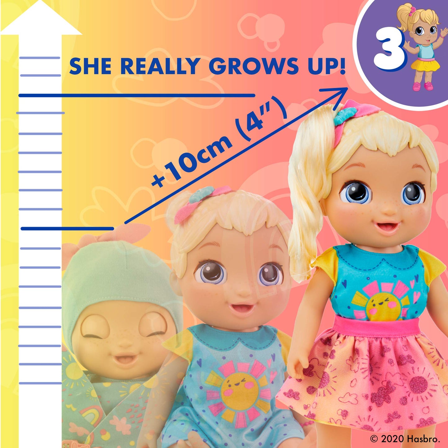 Baby Alive Baby Grows Up Happy – 3-in-1 Growing Doll with 75+ Sounds