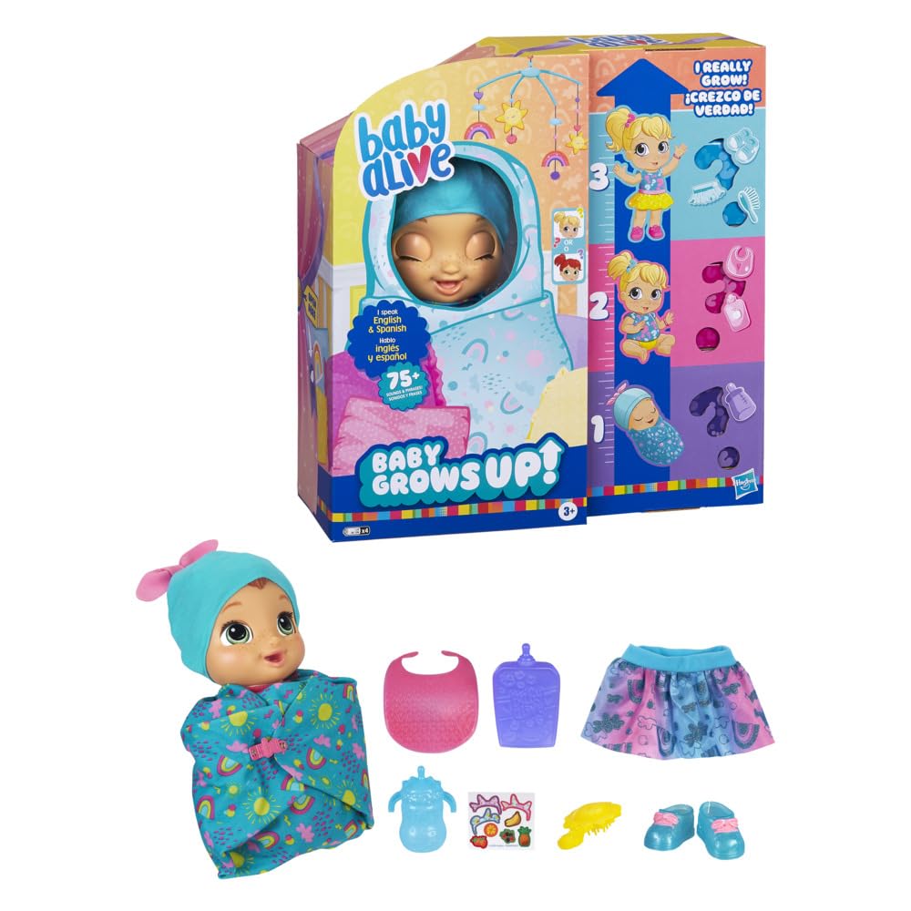 Baby Alive Baby Grows Up Happy – 3-in-1 Growing Doll with 75+ Sounds