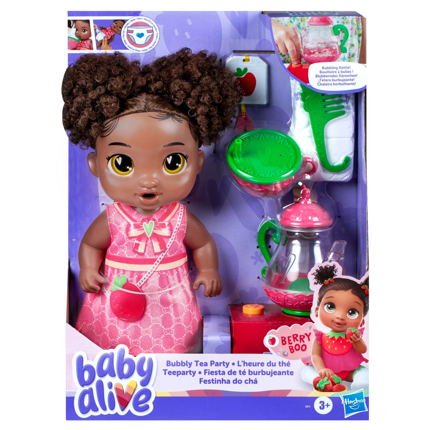 Baby Alive Bubbly Tea Party Berry Boo Doll – 11in with Teapot Accessories
