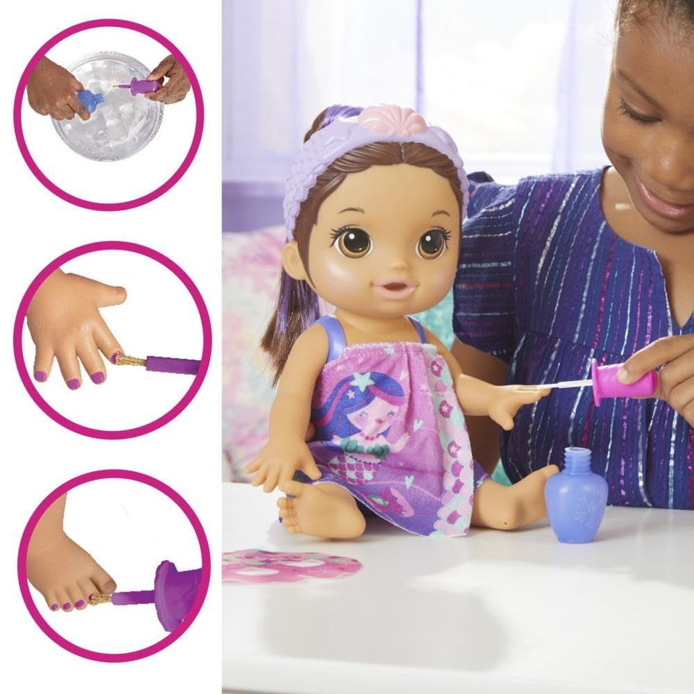 Baby Alive Glam Spa Mermaid Doll – Color Reveal Mani-Pedi & Eye Makeup (12.6-Inch)
