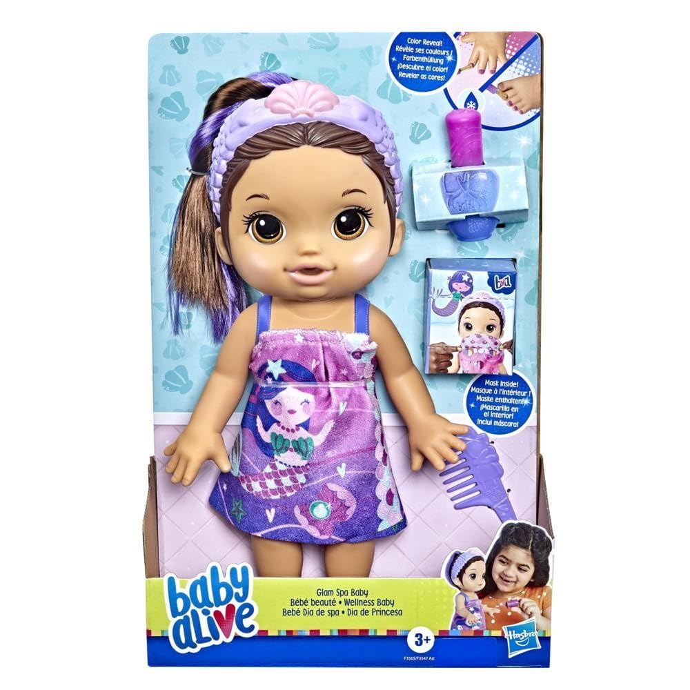 Baby Alive Glam Spa Mermaid Doll – Color Reveal Mani-Pedi & Eye Makeup (12.6-Inch)
