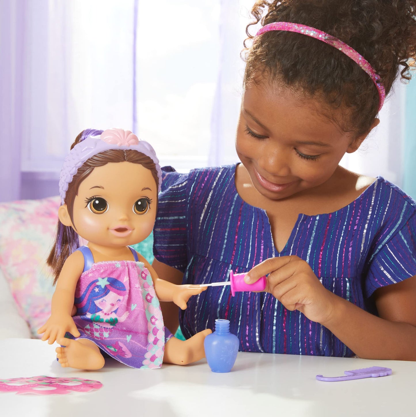 Baby Alive Glam Spa Mermaid Doll – Color Reveal Mani-Pedi & Eye Makeup (12.6-Inch)