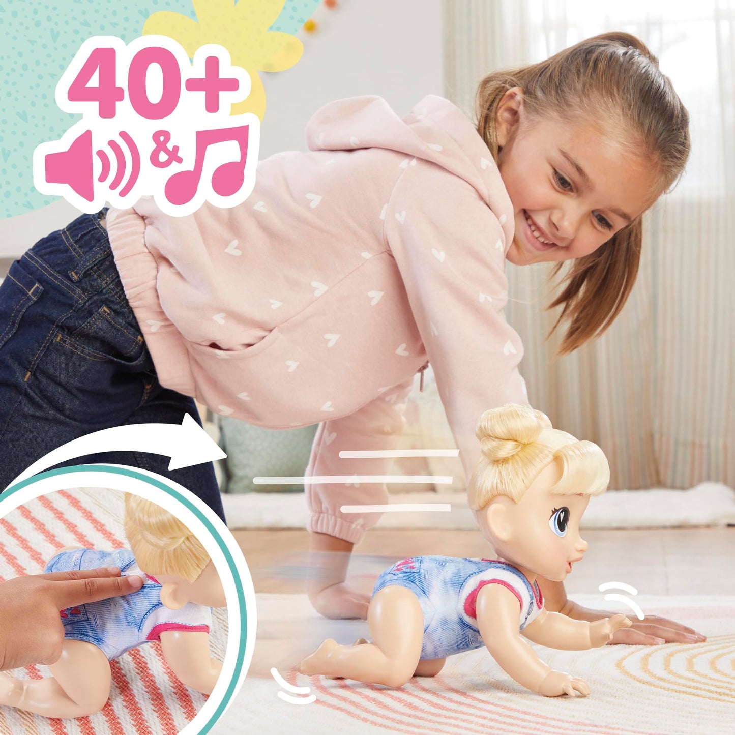 Baby Alive Harper Hugs Crawl 'n Play Electronic Crawling Baby Doll – 10.75 in, 3+