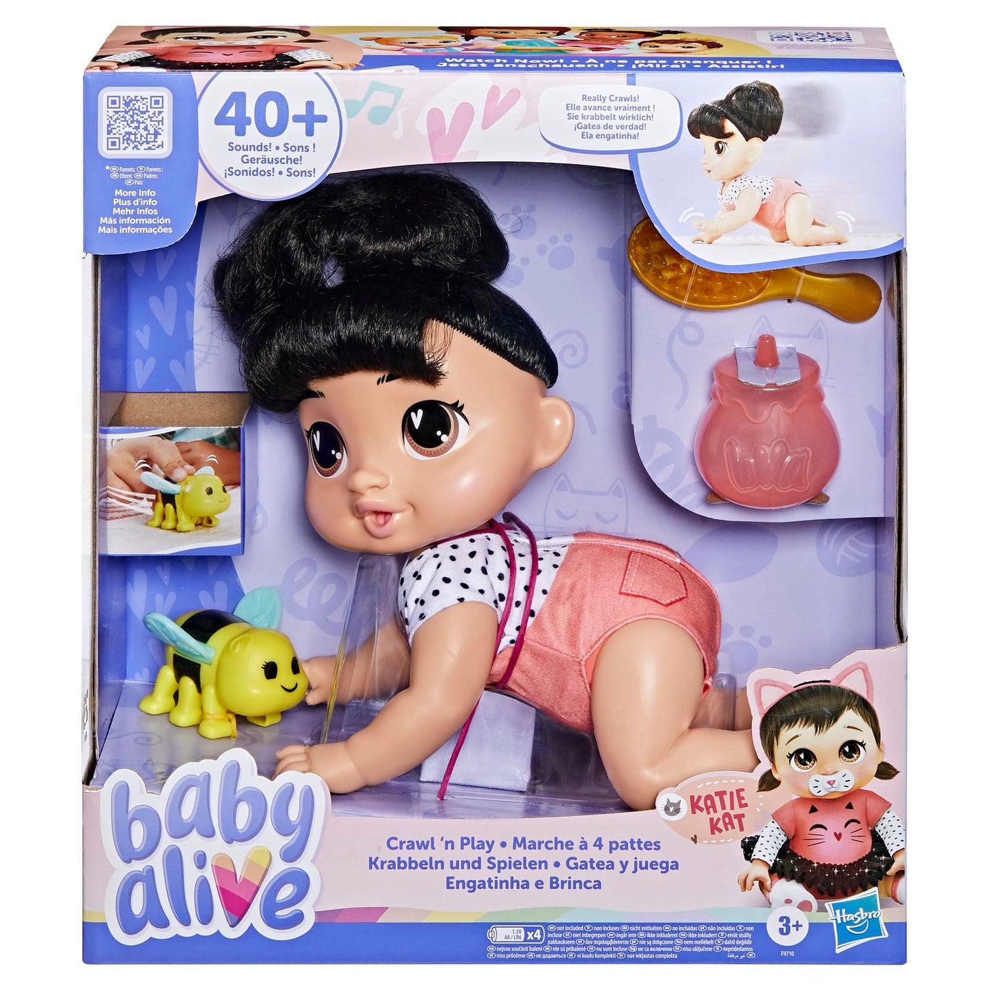 Baby Alive Crawl 'n Play Katie Kat Crawling Baby Doll – 10.75 in, 40+ Sounds