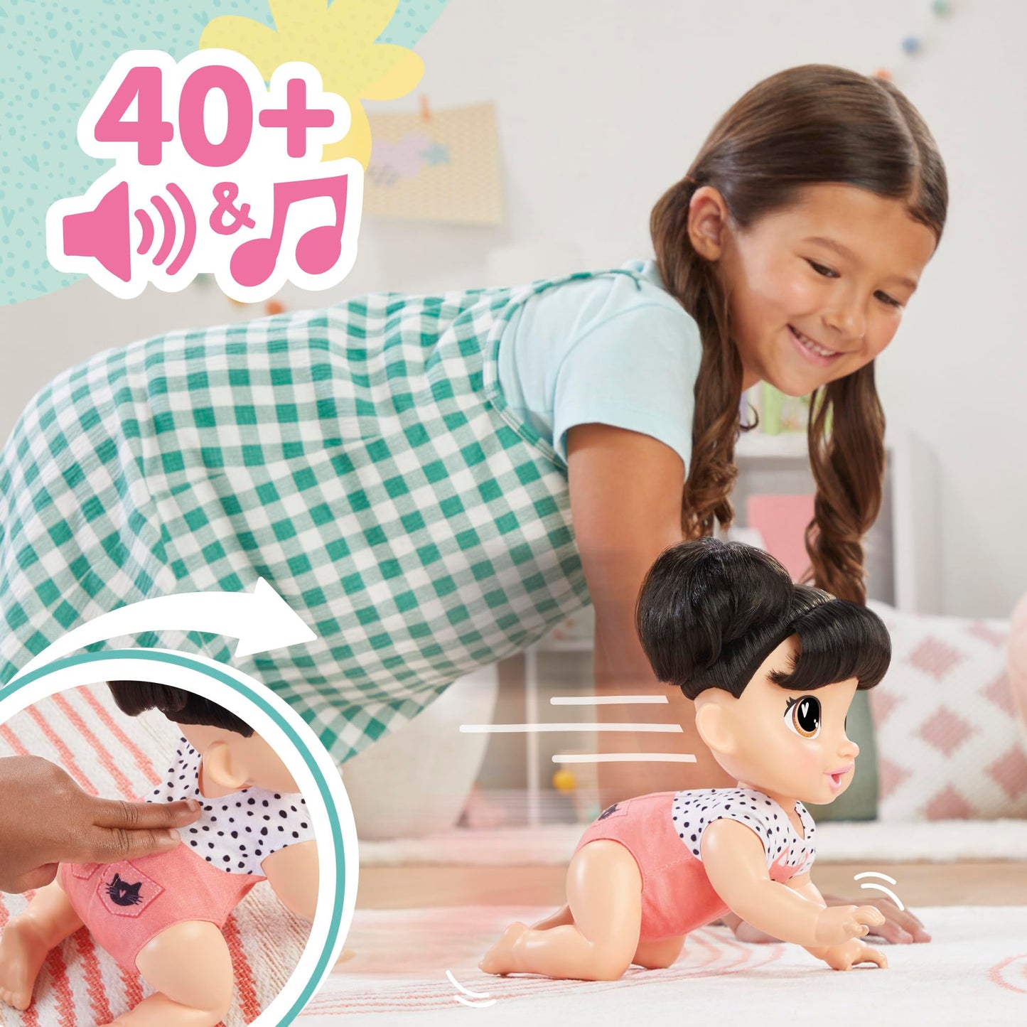 Baby Alive Crawl 'n Play Katie Kat Crawling Baby Doll – 10.75 in, 40+ Sounds