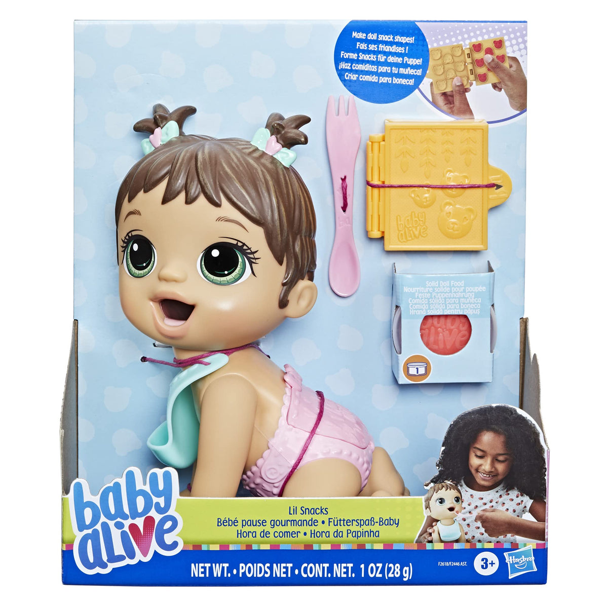 Baby Alive Lil Snacks Doll – Eats and Poops, 8-Inch Snack-Themed Toy for Ages 3+ (Brown Hair)