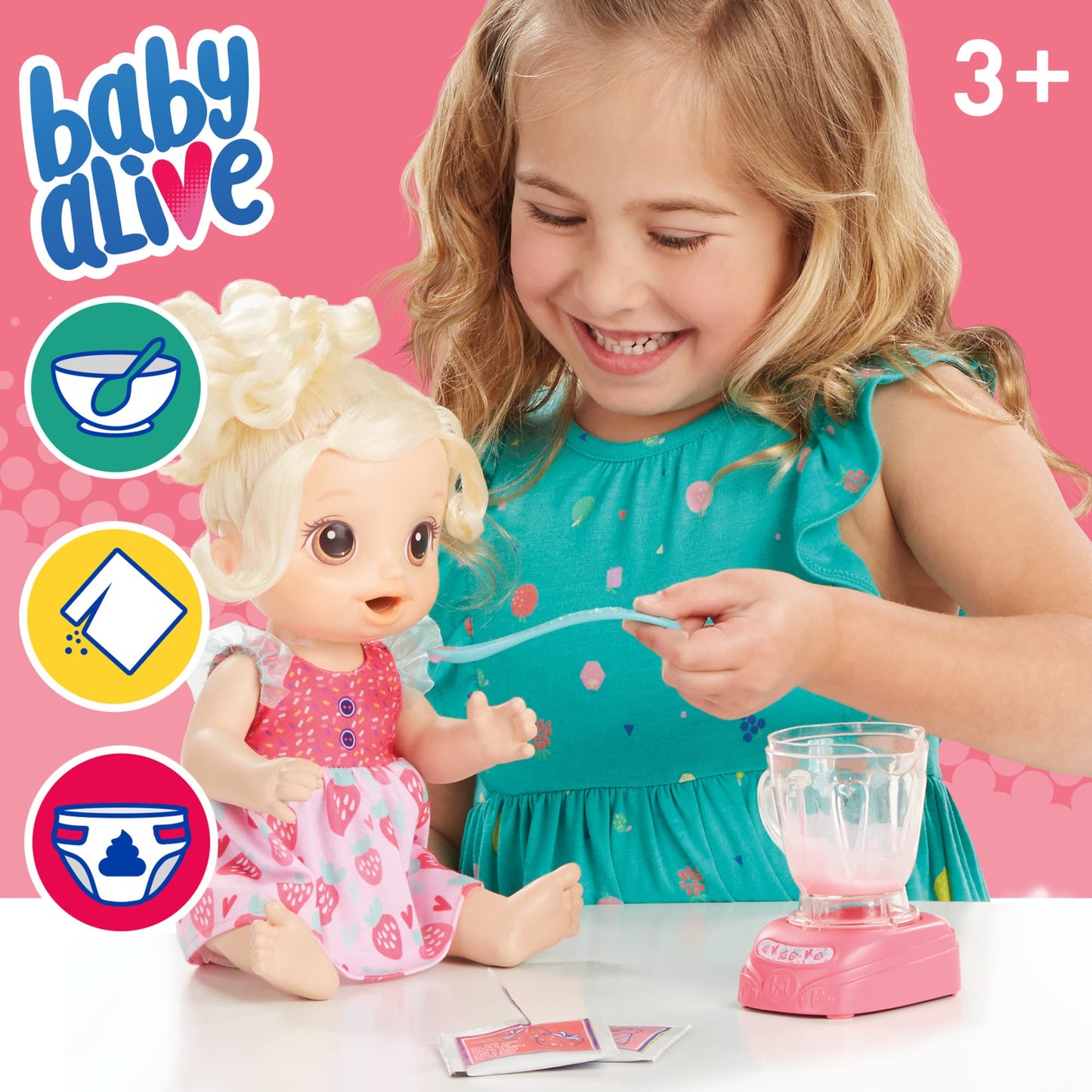Baby Alive Magical Mixer Baby Doll - Strawberry Shake with Real Toy Blender