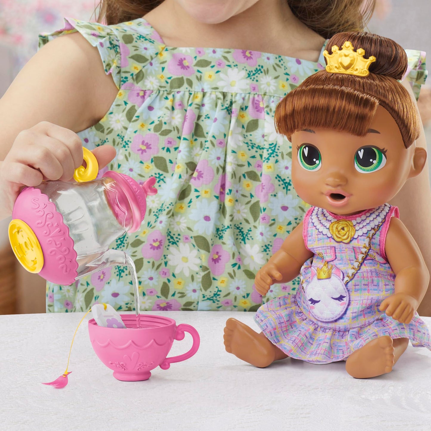 Baby Alive Bubbly Tea Party Sophia Sparkle Doll with Teapot Accessories | 11-Inch Playset for 3+