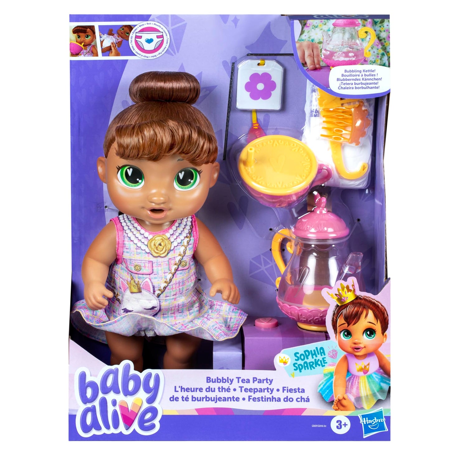 Baby Alive Bubbly Tea Party Sophia Sparkle Doll with Teapot Accessories | 11-Inch Playset for 3+