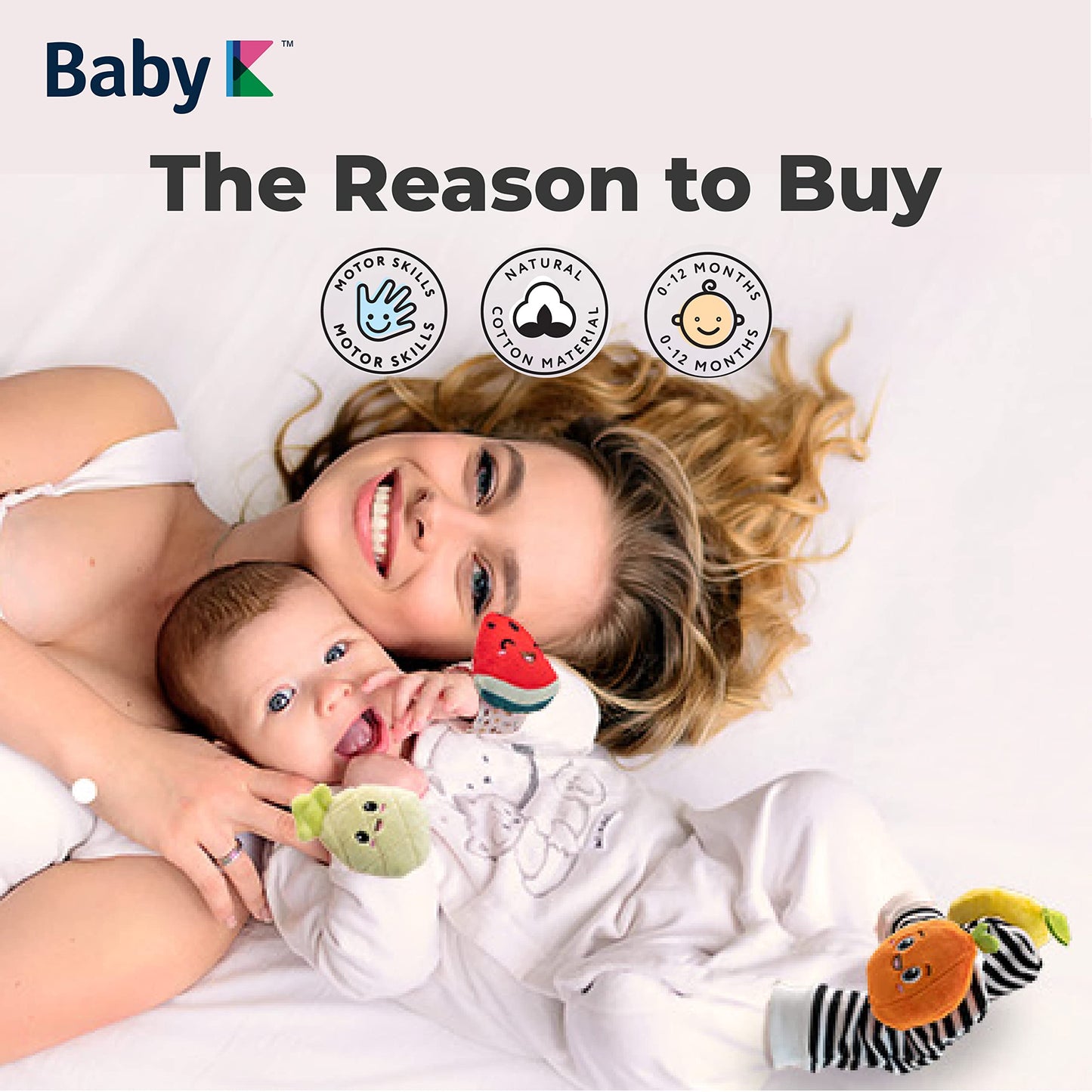 BABY K Baby Rattle Socks & Wrist Toys (Set C) – Newborn Sensory Toys for 0-12 Months