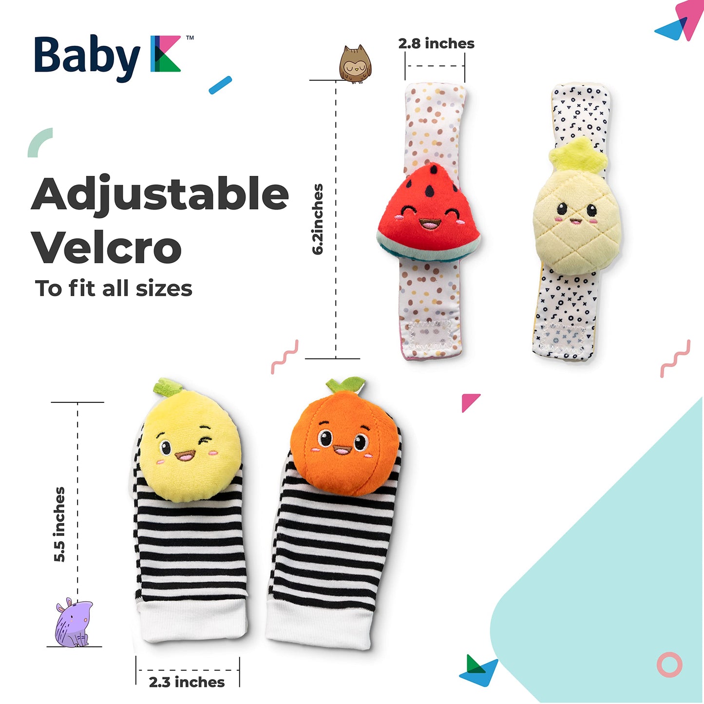 BABY K Baby Rattle Socks & Wrist Toys (Set C) – Newborn Sensory Toys for 0-12 Months