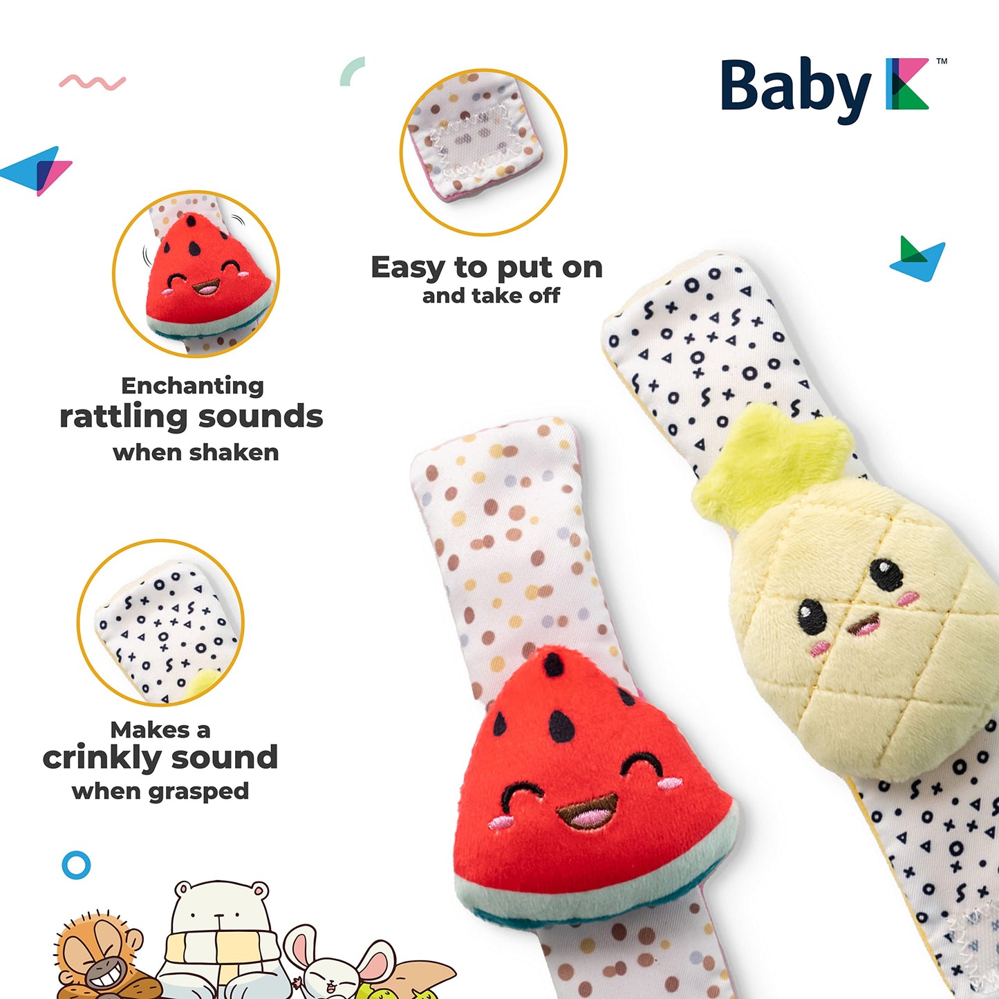 BABY K Baby Rattle Socks & Wrist Toys (Set C) – Newborn Sensory Toys for 0-12 Months