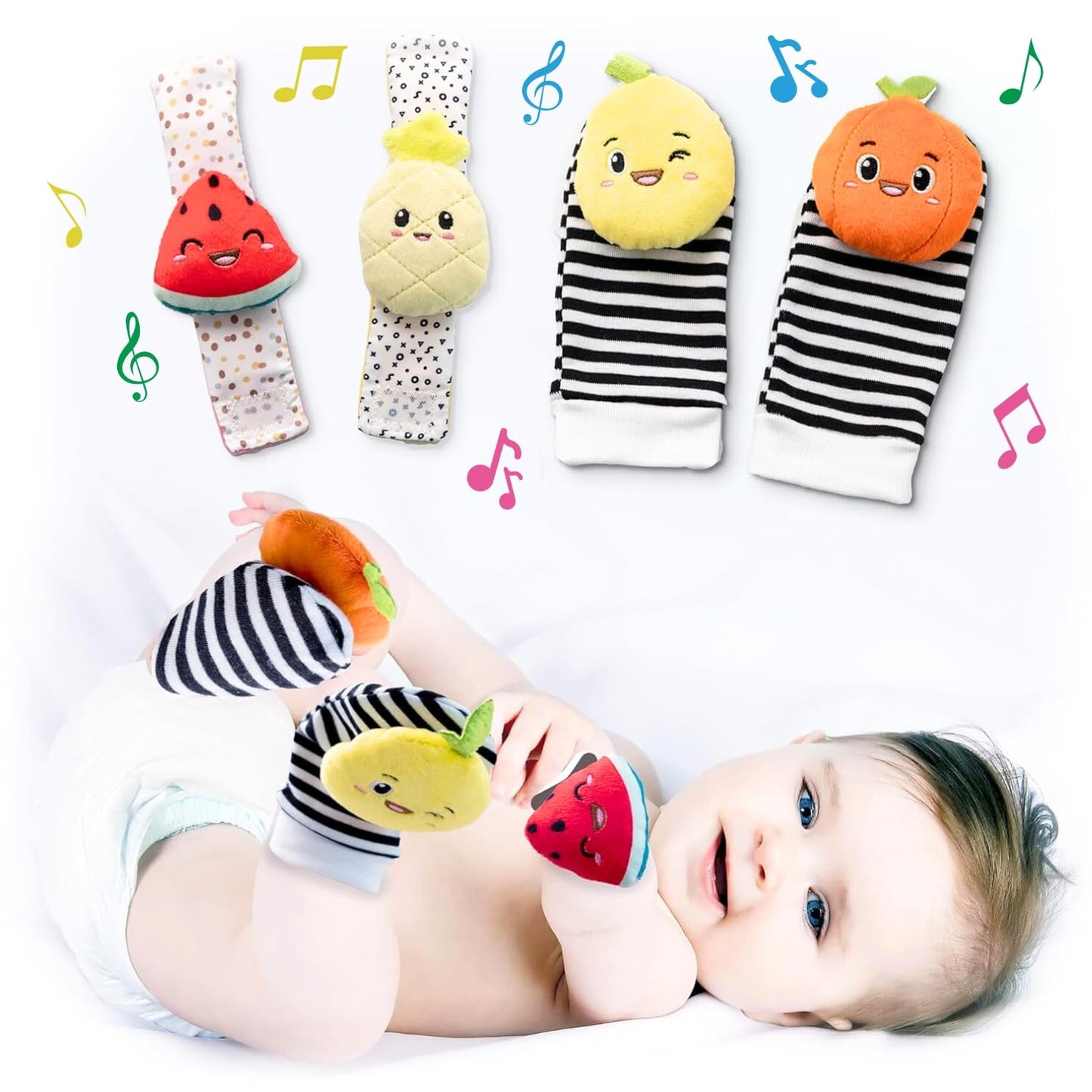 BABY K Baby Rattle Socks & Wrist Toys (Set C) – Newborn Sensory Toys for 0-12 Months