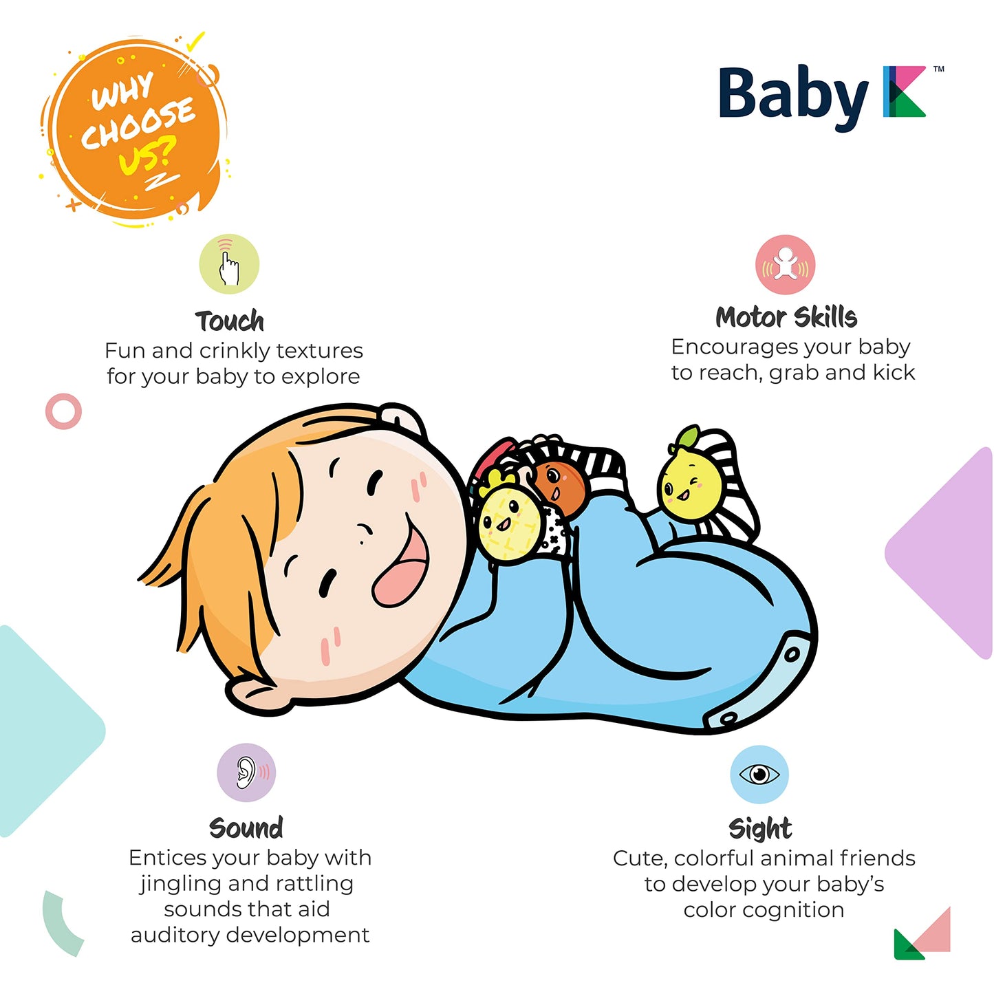 BABY K Baby Rattle Socks & Wrist Toys (Set C) – Newborn Sensory Toys for 0-12 Months