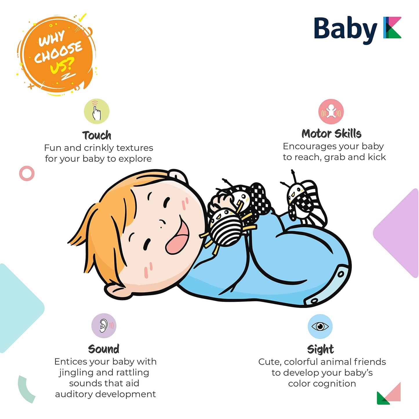 BABY K Baby Rattle Socks & Wrist Toys Set E — Newborn Monochrome Rattles for 0-12 Months