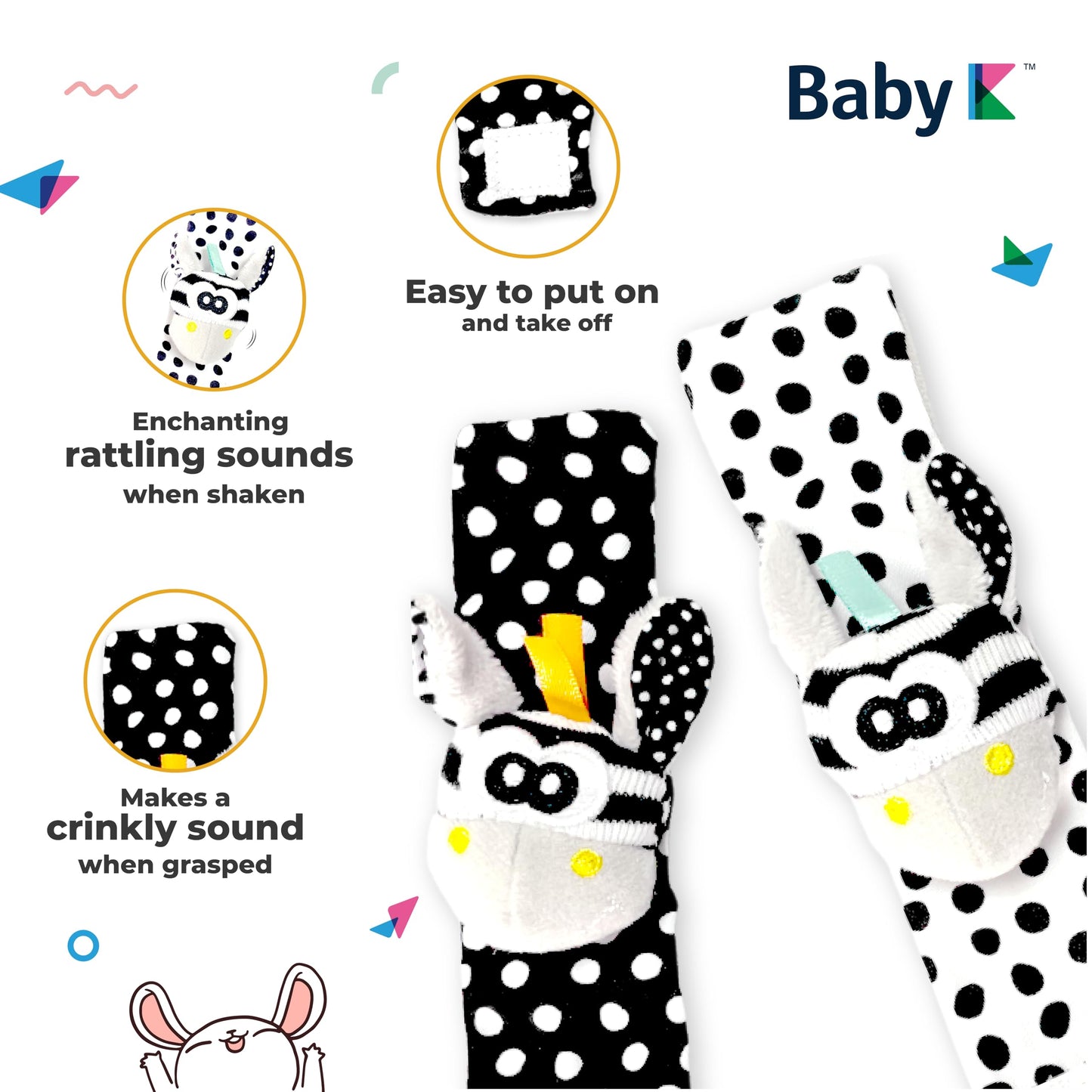 BABY K Foot Finder Socks & Wrist Rattles (Set J) – Newborn Toys for Brain Development & Motor Skills