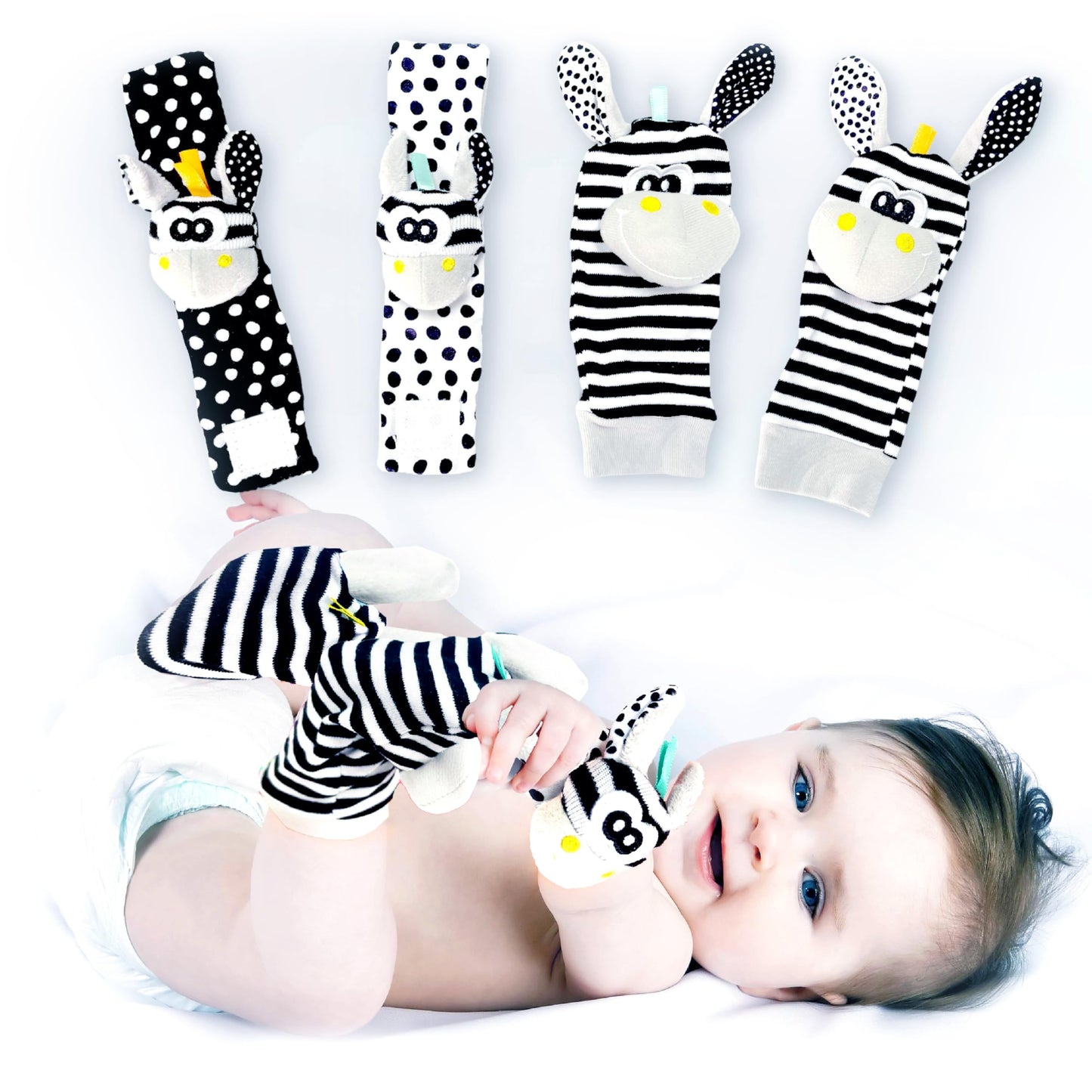 BABY K Foot Finder Socks & Wrist Rattles (Set J) – Newborn Toys for Brain Development & Motor Skills