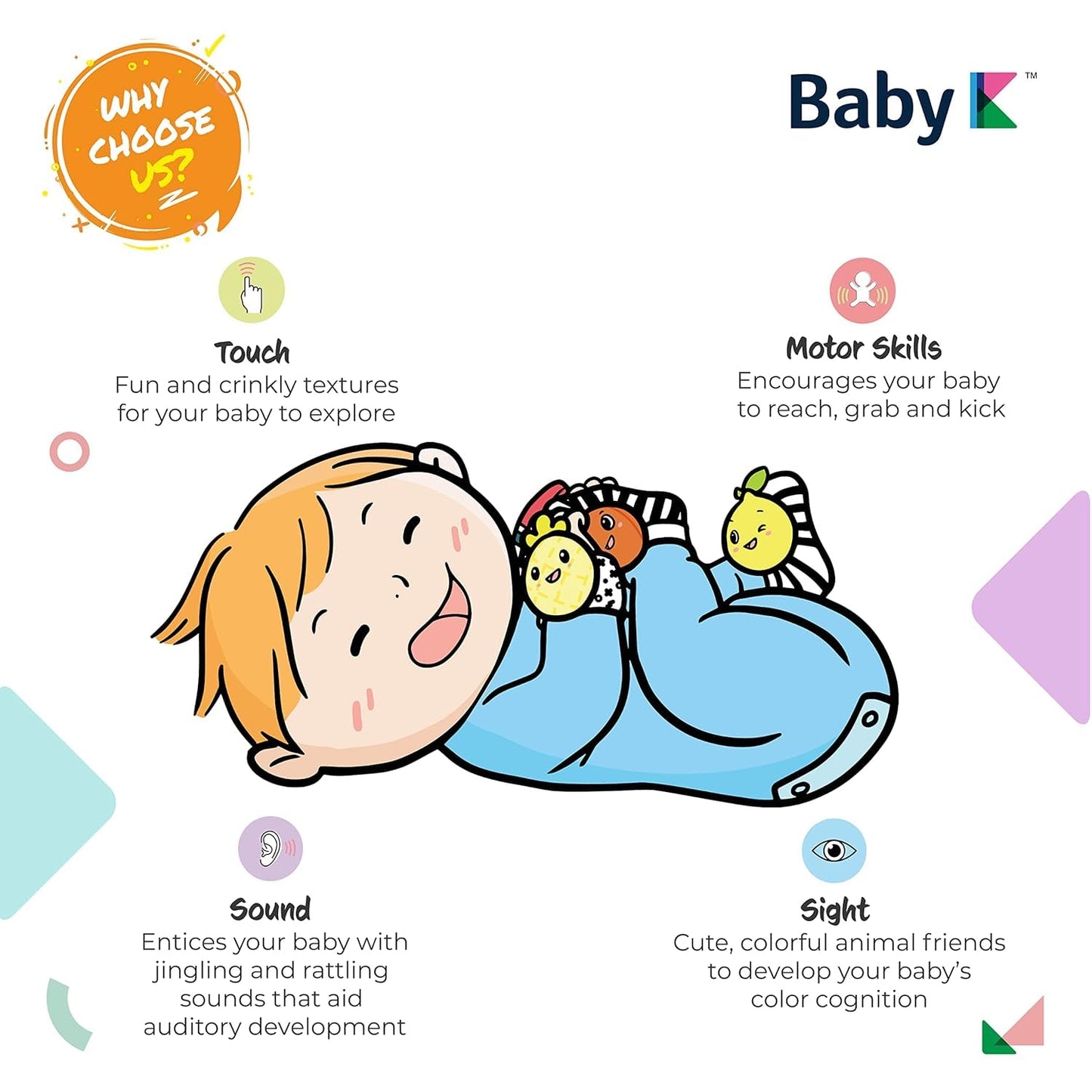 BABY K Foot Finder Socks & Wrist Rattles (Set J) – Newborn Toys for Brain Development & Motor Skills