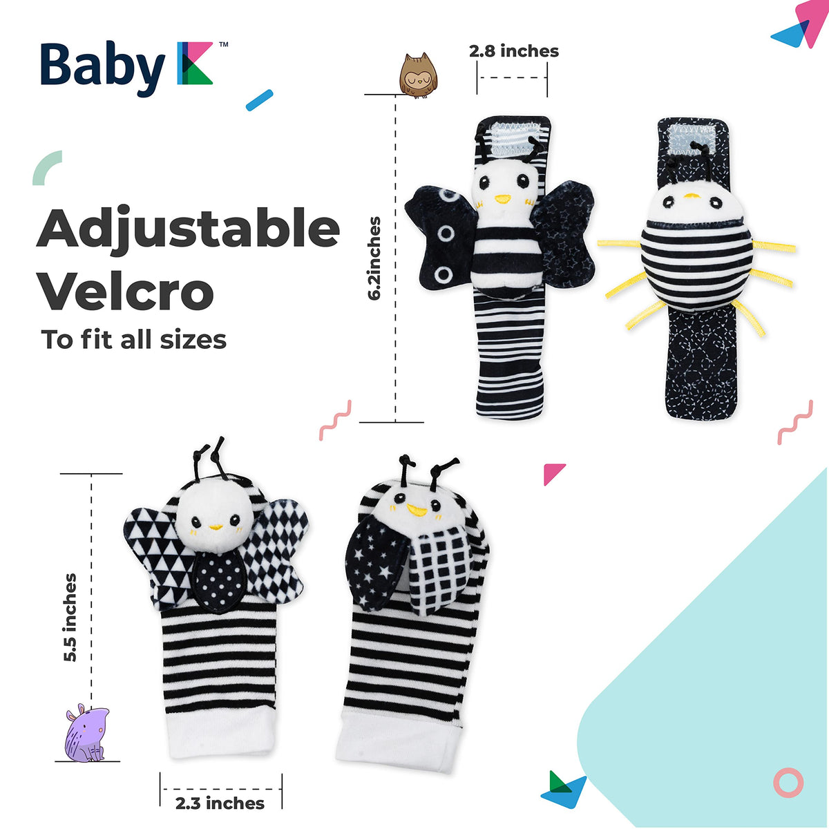 BABY K Baby Rattle Socks & Wrist Toys Set E — Newborn Monochrome Rattles for 0-12 Months
