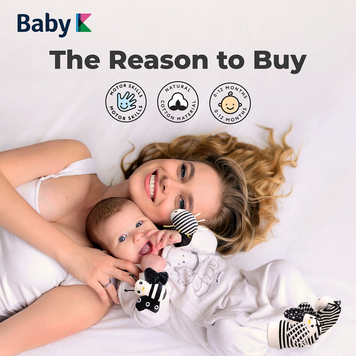 BABY K Baby Rattle Socks & Wrist Toys Set E — Newborn Monochrome Rattles for 0-12 Months
