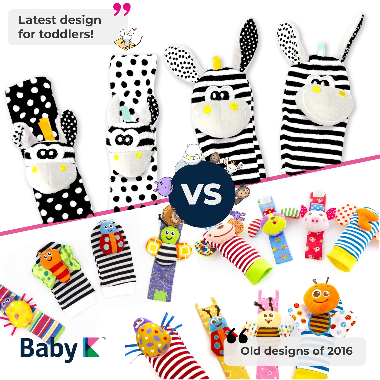 BABY K Foot Finder Socks & Wrist Rattles (Set J) – Newborn Toys for Brain Development & Motor Skills