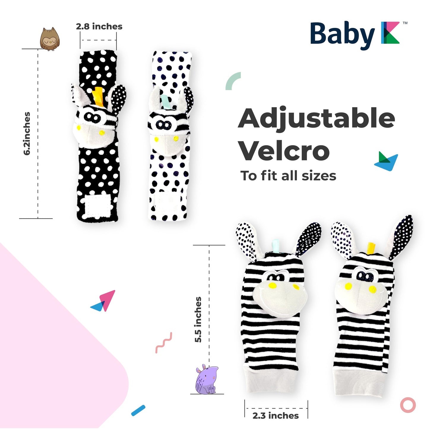 BABY K Foot Finder Socks & Wrist Rattles (Set J) – Newborn Toys for Brain Development & Motor Skills