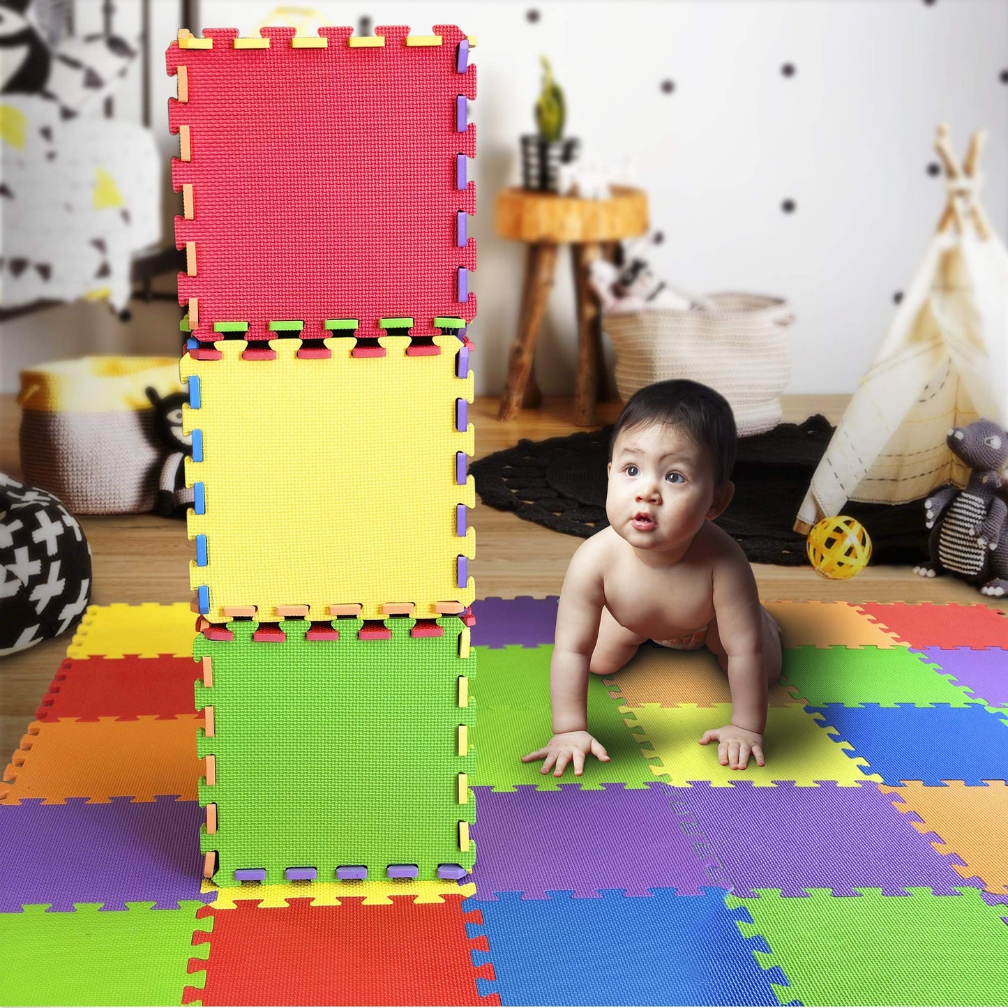 BABY LOOVI Non-Toxic Interlocking Foam Play Mat – 36 Tiles, 12x12in, 10mm Thick, 36 Sq Ft