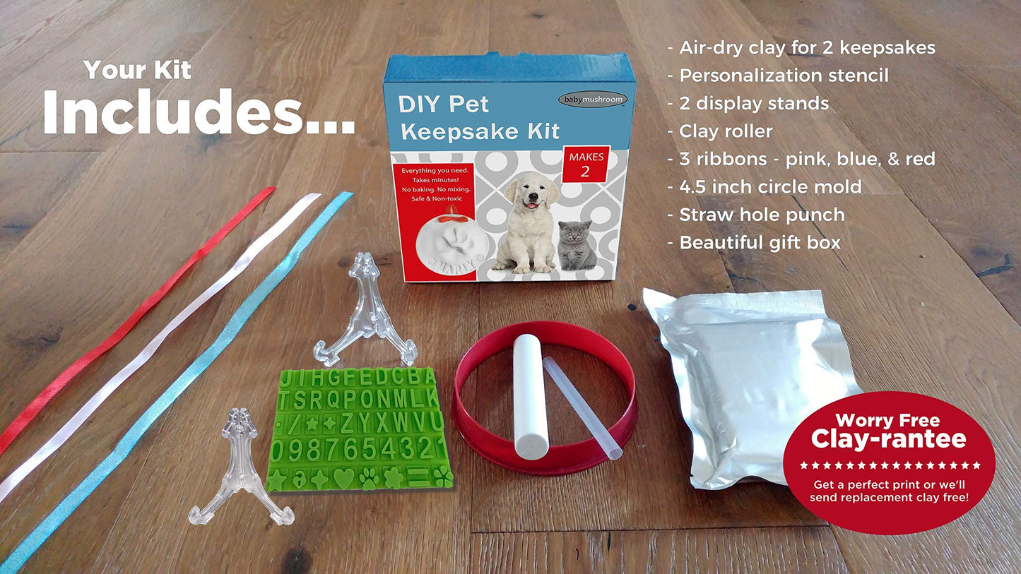 Baby Mushroom Ultimate Pawprint Keepsake Kit — Makes 2 Ornaments with Personalization Tool & Stands