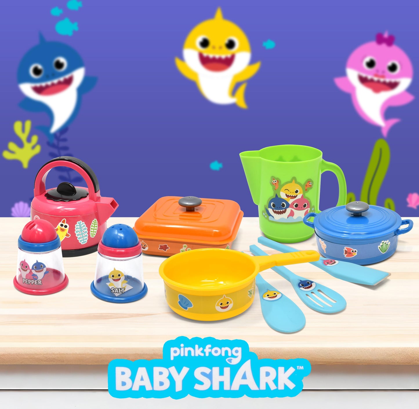 Baby Shark Pots and Pans Pretend Play Kitchen Set for Kids | Safe Toy Cooking